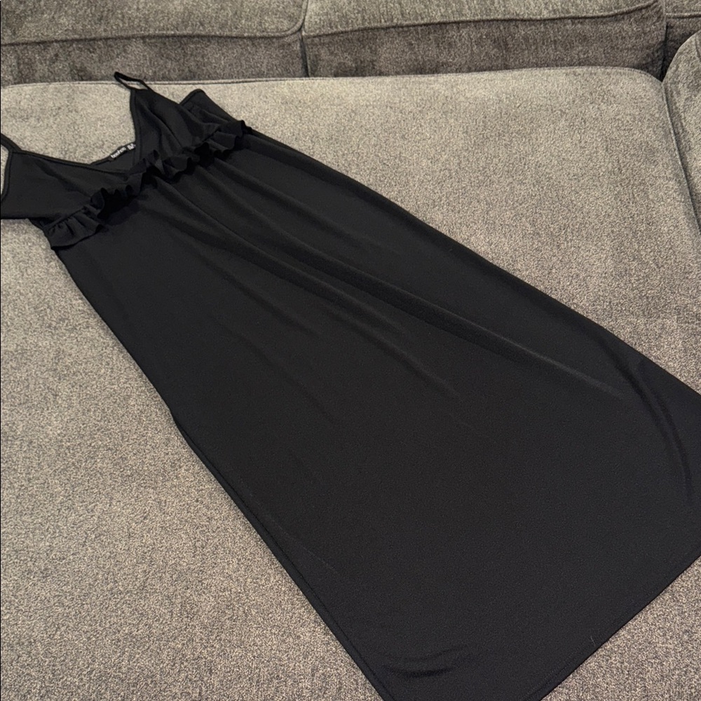 Boohoo Black Ruffle Midi Dress